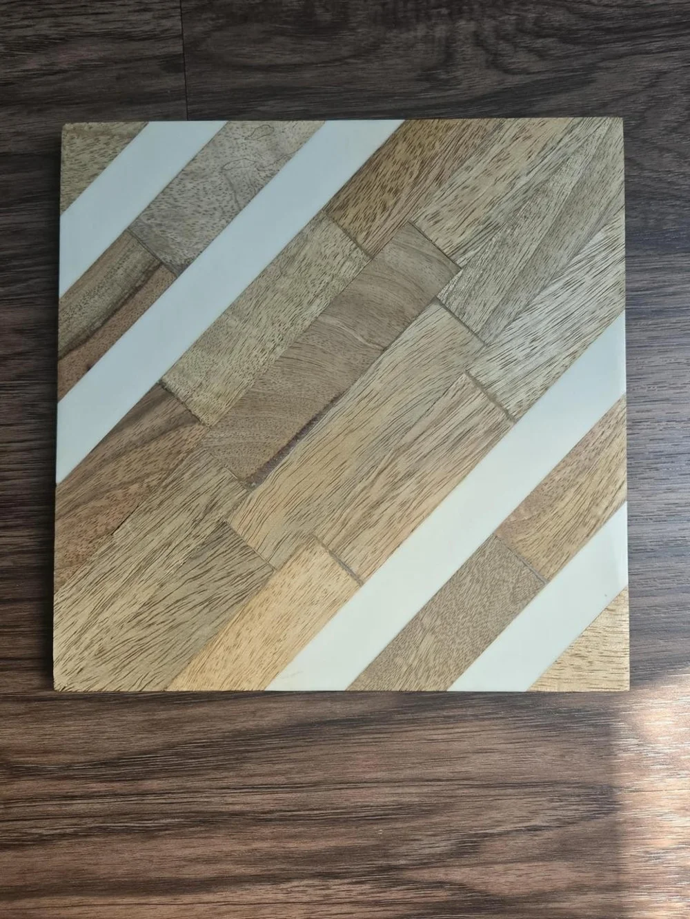 Boston Warehouse Natural Wood and White Diagonal Inlay